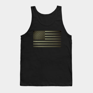 American Flag; Cracked, faded design. Olive Green Tank Top